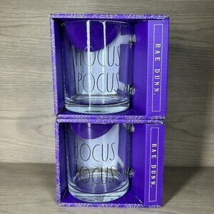 2 NEW Rae Dunn Clear Glass HOCUS POCUS Coffee Tea Mug / Cup ~ 18oz ~ Halloween ~